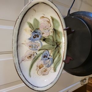 Vintage Awesome Mid Century Modern Signed Studio Ceramic Floral Platter 13"